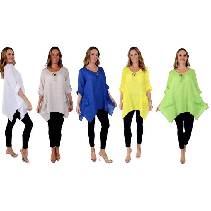 5351- 100% Pure Washed Oversized and relaxed fit linen tunic for wholesale by LINEN AND GAUZE