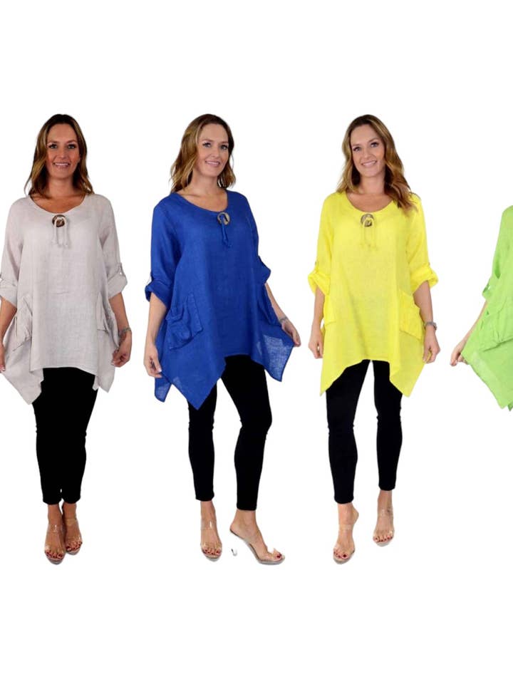 5351- 100% Pure Washed Oversized and relaxed fit linen tunic for wholesale by LINEN AND GAUZE