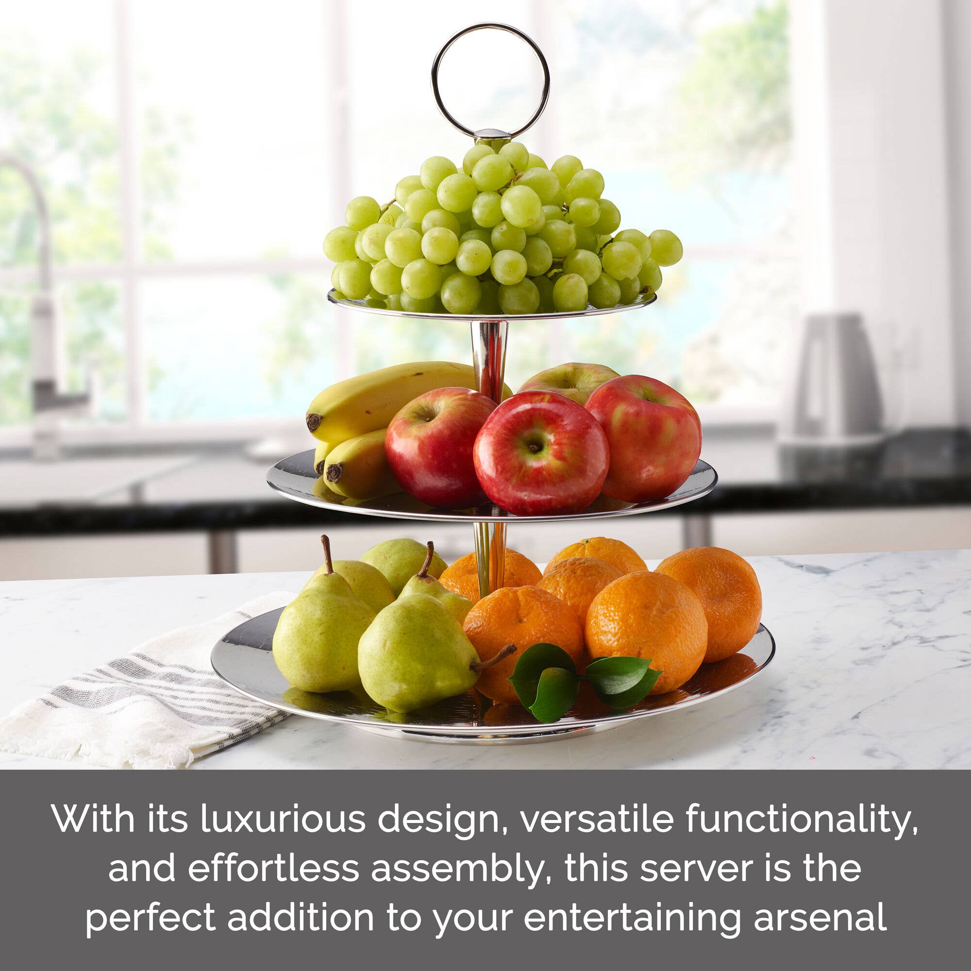 Lifetime Brands Silverwarehouse - Venta al por mayor Bandeja de servir - Servidor de 3 niveles texturizado de acero inoxidable Mikasa6