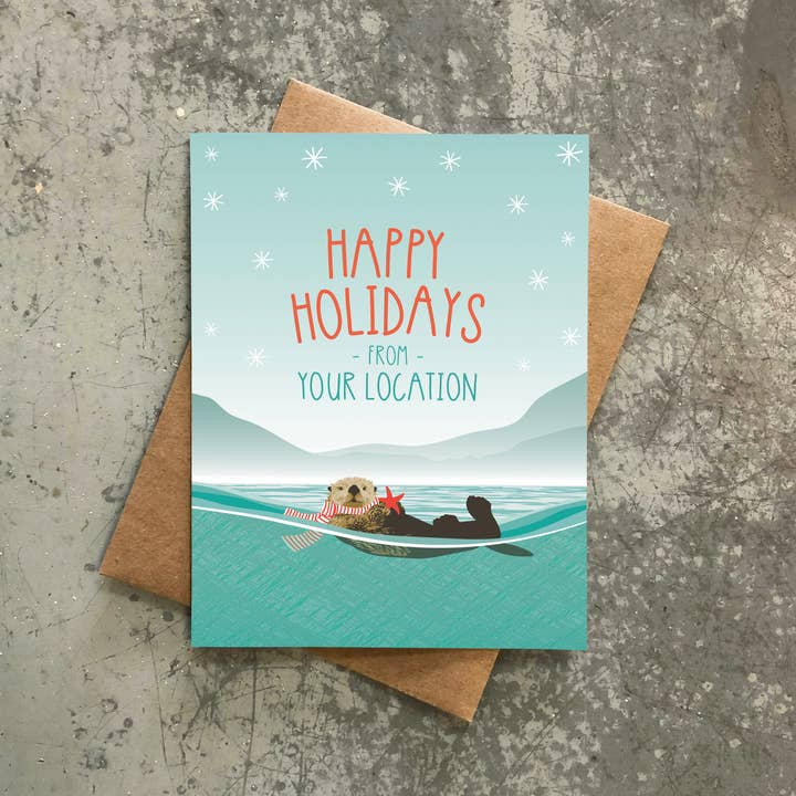 Modern Printed Matter - Wholesale Season's Greetings Card - Custom Holiday Card - Otter - Box of 8