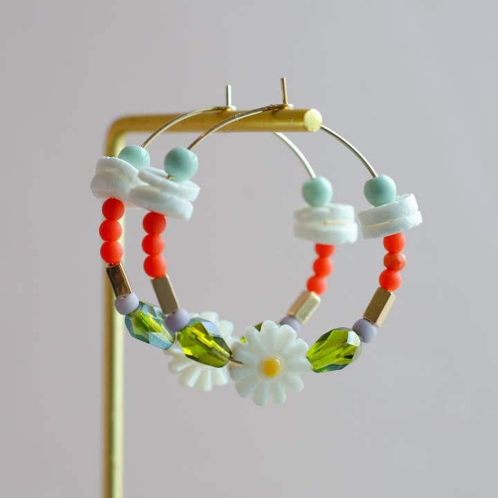 Jill Makes - Wholesale Hoop Earrings - Daisy Gold filled Beaded Hoops
