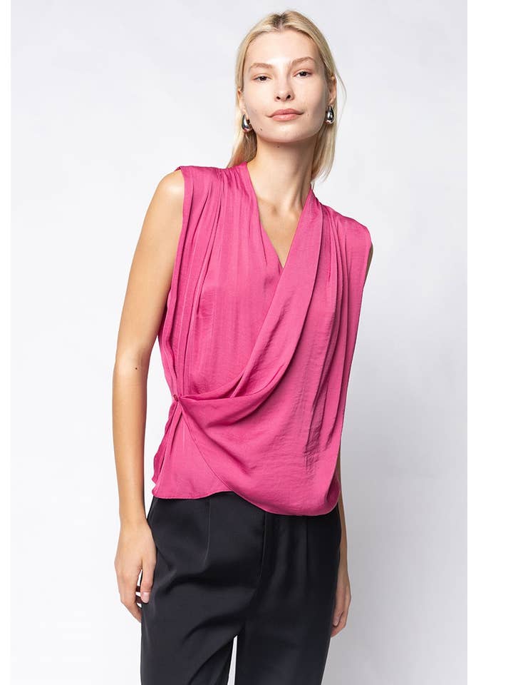 Sleeveless Wrap Top With Side Button Closure for wholesale by Naked Zebra