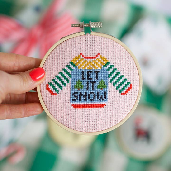 Cotton Clara Craft Kits & Supplies - Wholesale Embroidery/Cross Stitch Supplies - Let It Snow Sweater Beginner Counted Cross Stitch Kit2