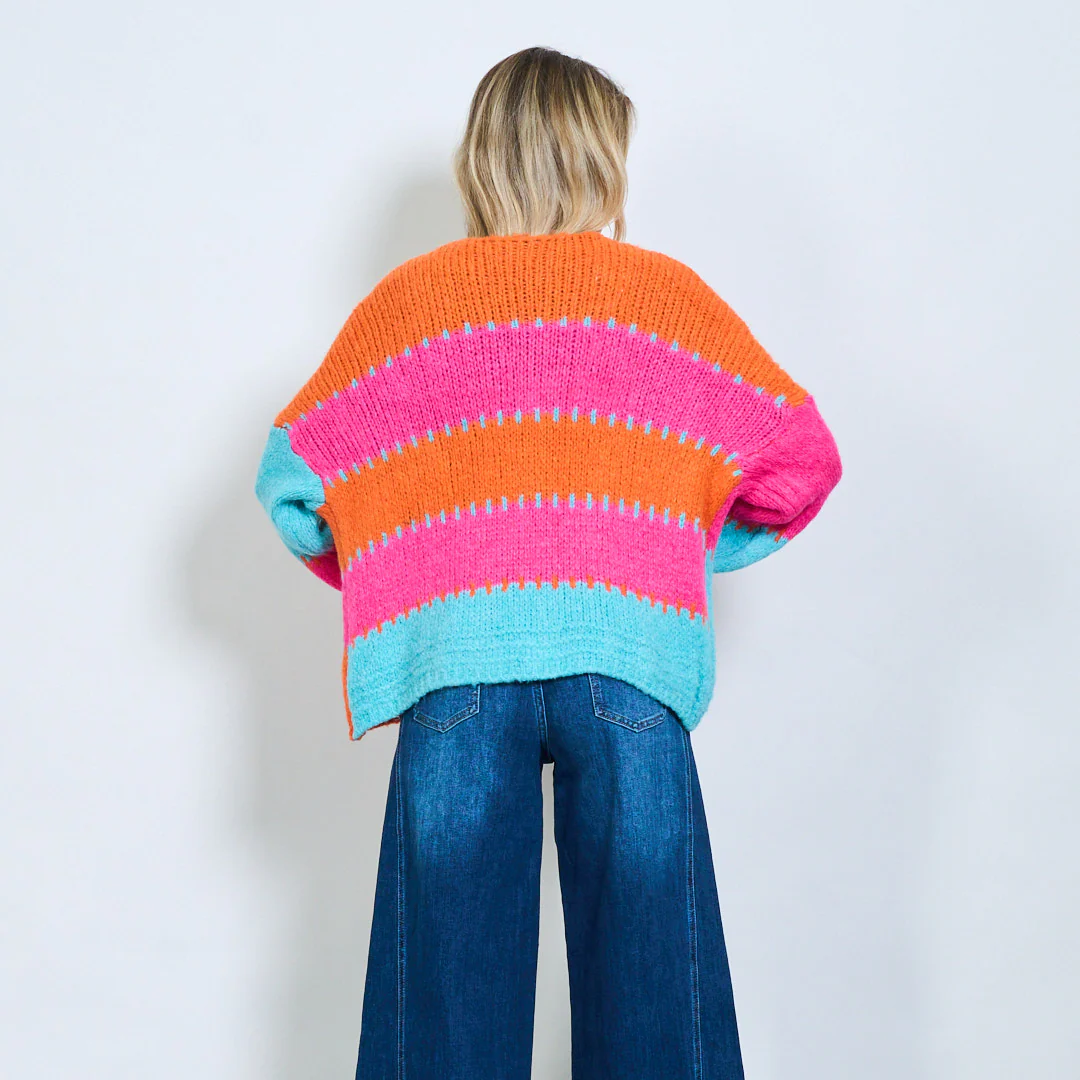AMELÉ - Wholesale Cardigan - Women's - Color block knit cardigan1
