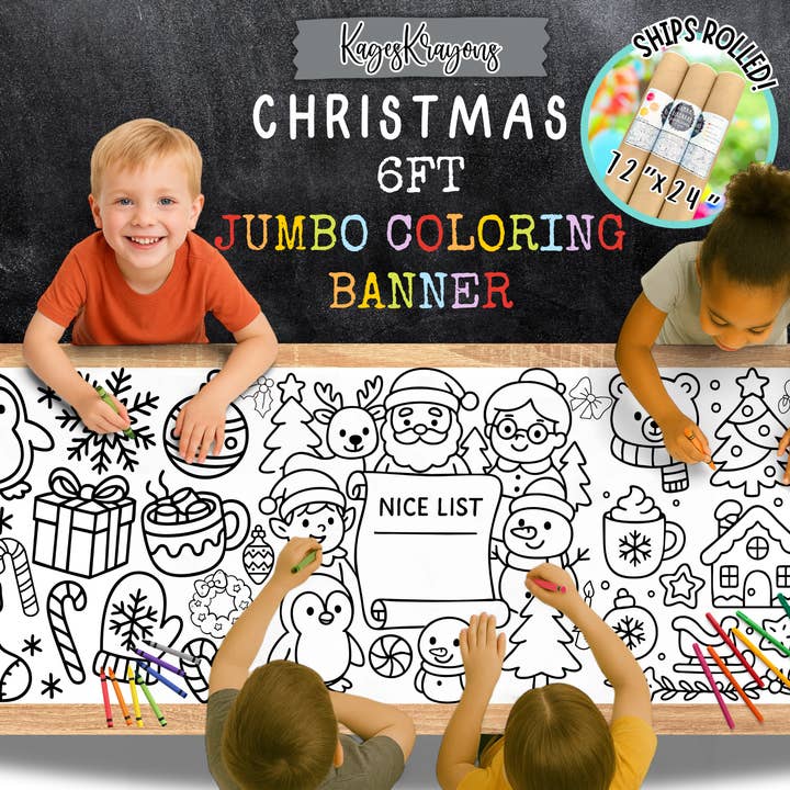 6 Foot Christmas Coloring Page Banner - Coloring Table Cover for wholesale by KagesKrayons