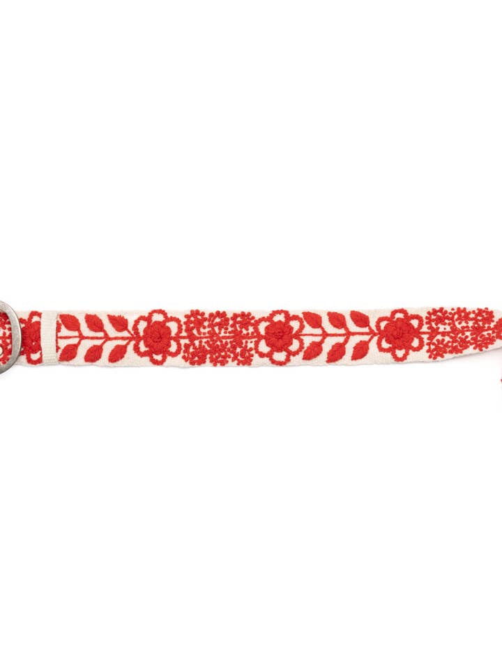 White and Red Hand Embroidered Belt for wholesale by Madeline Parks®