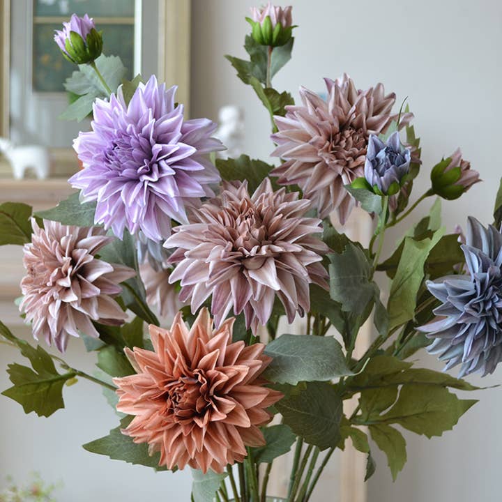 Sweet Home Deco - Wholesale Artificial flowers - 26''T Faux Silk Dahlia Flower Stem, Dahlia in Vintage Colors10