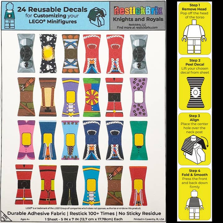 Knights and Royals: Reusable Customization Decals for LEGO® Minifigures for wholesale by RestickBrix