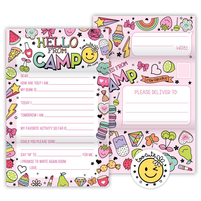 Pink Hello from Camp Fill In Icones Fold N Seal pour la vente par RosanneBeck Collections