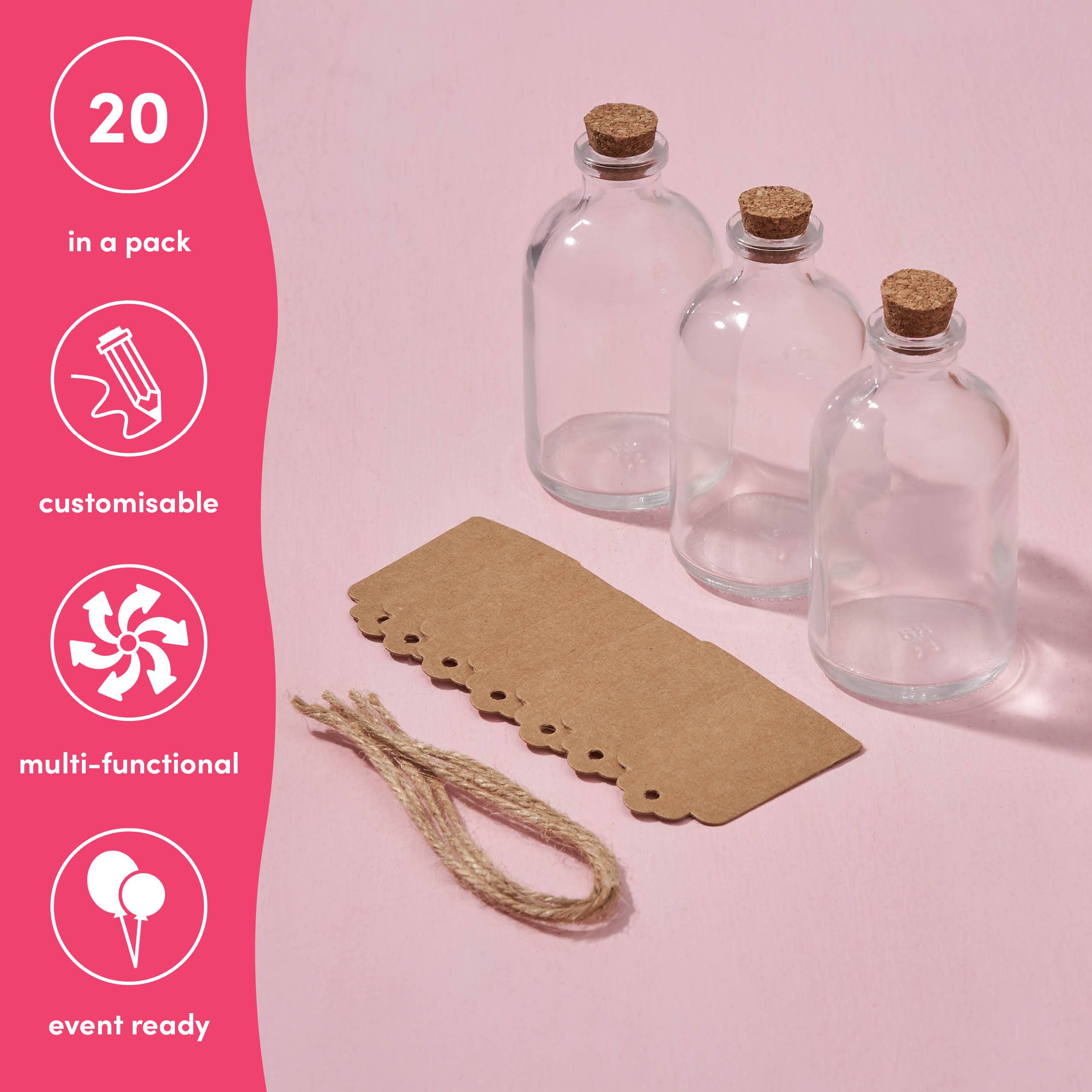 The Twiddlers - Wholesale Jar - 20 Mini Glass Jars with Cork Stoppers, String and Labels3
