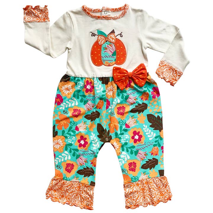 AnnLoren - Wholesale Jumpsuit - Baby - AnnLoren Baby Girls Thanksgiving Orange Pumpkin Romper