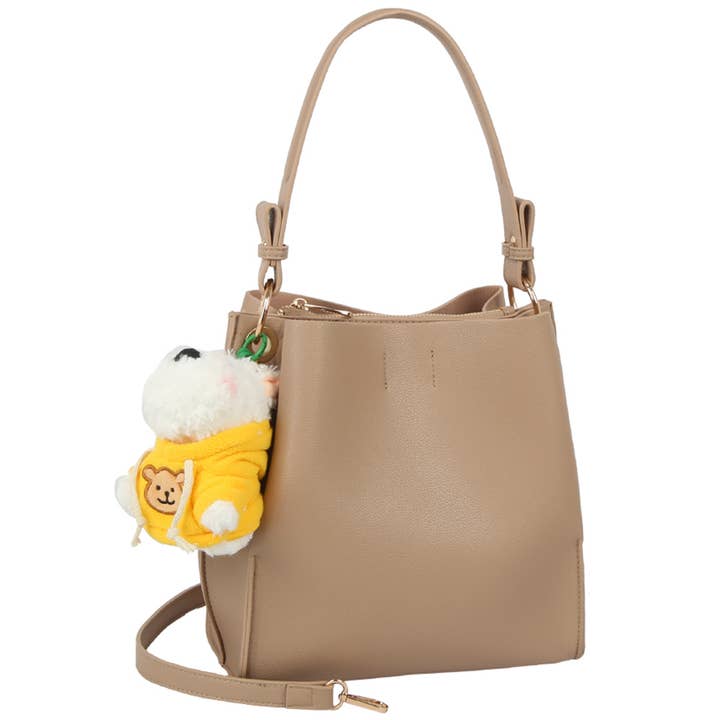 PLAIN HANDLE BAG W DOLL KEYCHAIN, ME 0119HR for wholesale by JOIA ACCESSORIES