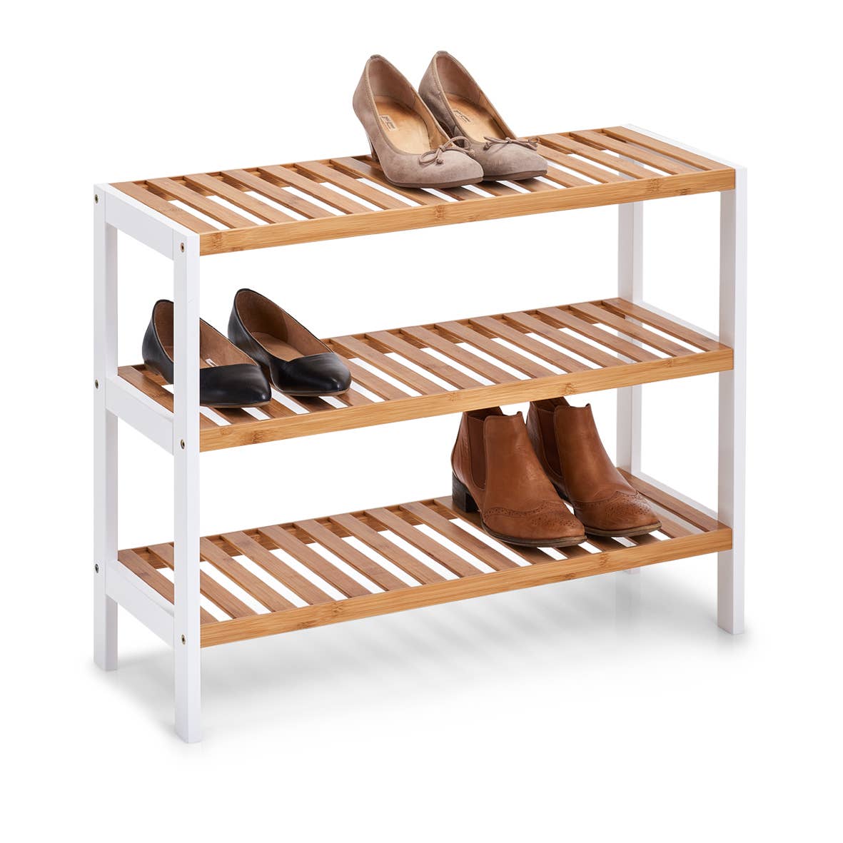 Shoe rack M. 3 shelves, bamboo/MDF, white for wholesale on Faire1