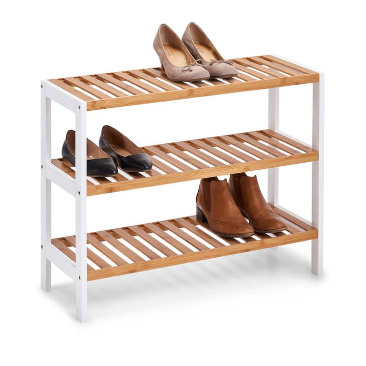 Shoe rack M. 3 shelves, bamboo/MDF, white for wholesale on Faire1