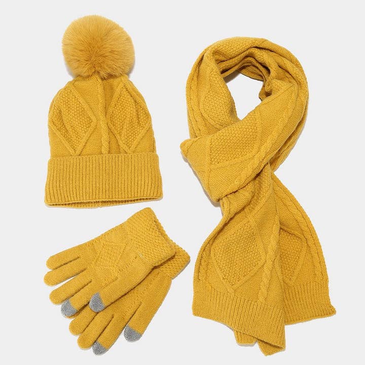 Dipped Shop - Wholesale Winter accessory set – women's - Winter Knit Thick Warm Scarf Hat Gloves Set DP25G7165