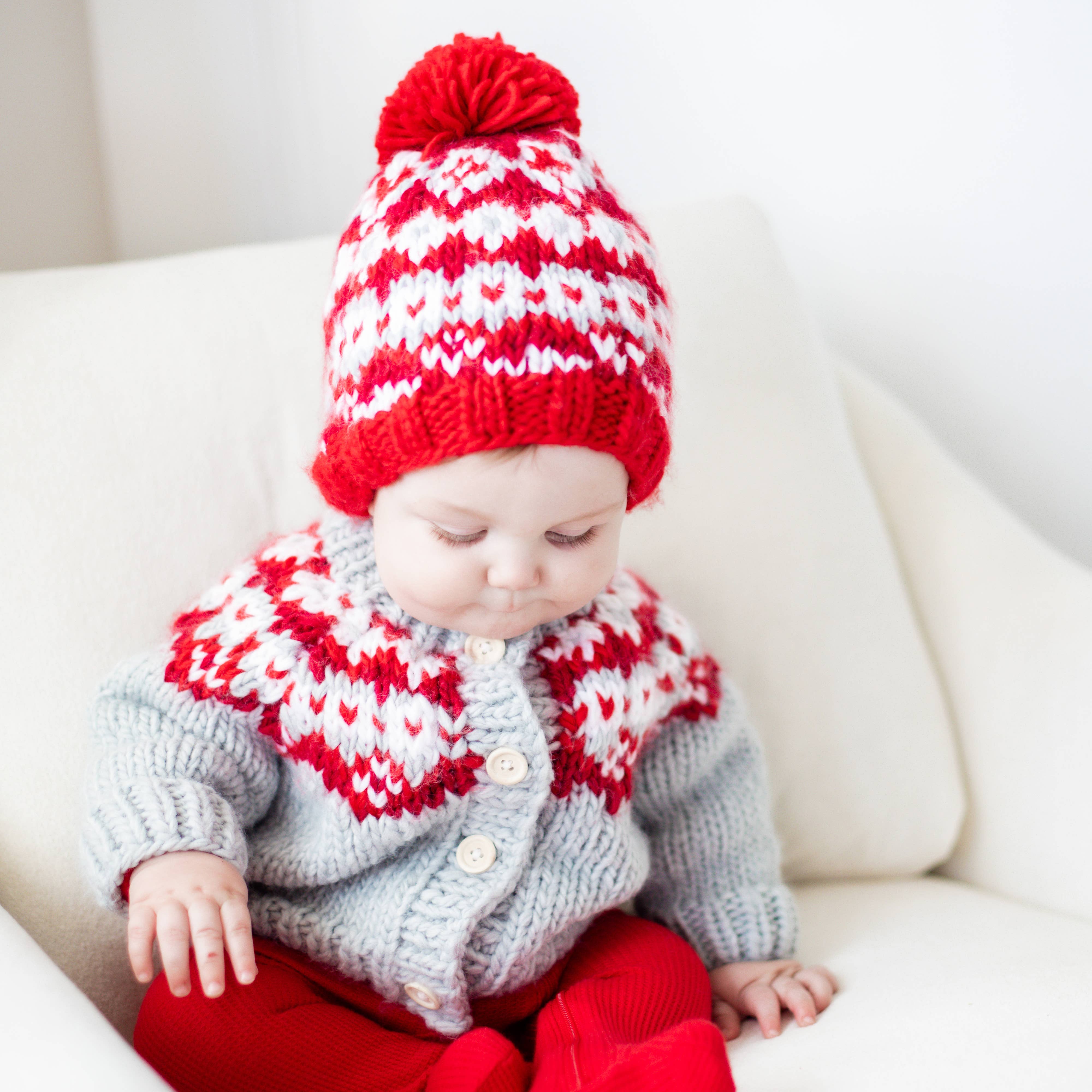 Huggalugs - Wholesale Cardigan - Baby - Fairisle Red Cardigan Sweater for Baby & Toddler SALE2