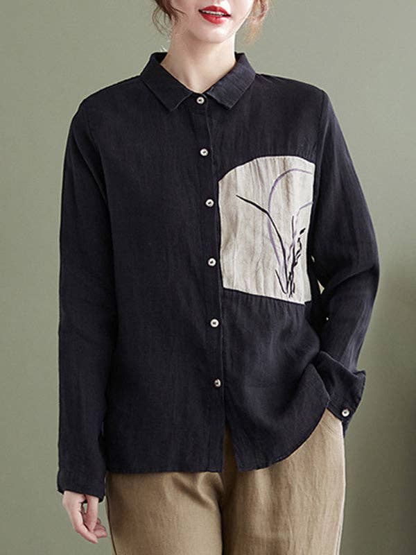 VividLux - Wholesale Overhemd met knopen - Dames - Vintage blouses en hemden met lange mouwen en losse geborduurde tops met reverskraag0