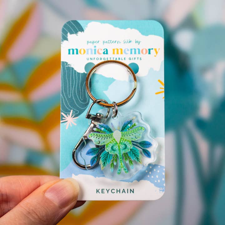 Paper Pattern Silk – wholesale Nyckelringar - Dam – Luna Moth nyckelring - Natur fjäril nyckelfob0