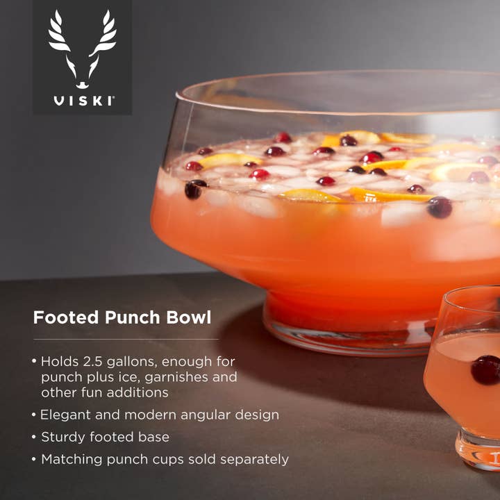 Viski - Wholesale Punch Bowl - Raye™ Footed Heavy Base Angled Glass Punch Bowl5