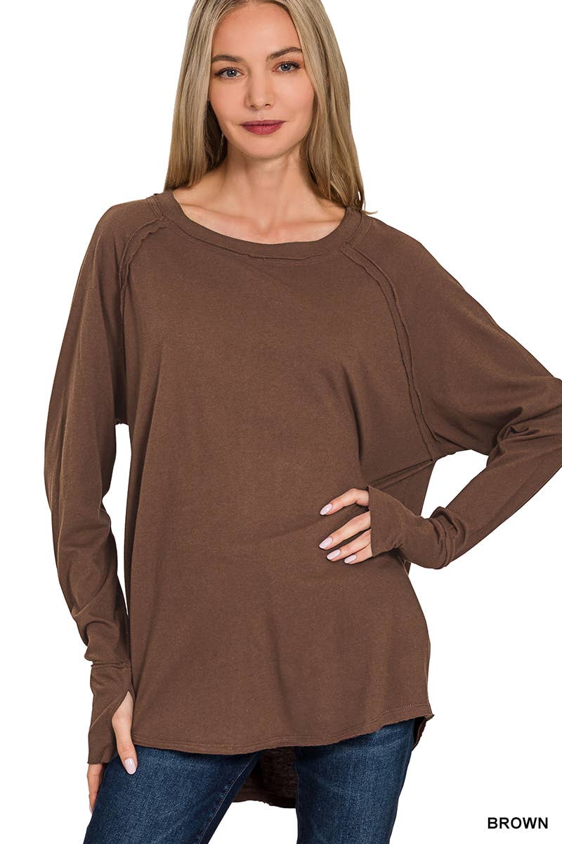 42POPS - Vendita all'ingrosso Maglietta - Donna - Top in cotone con maniche raglan e foro per il pollice SI-2460711