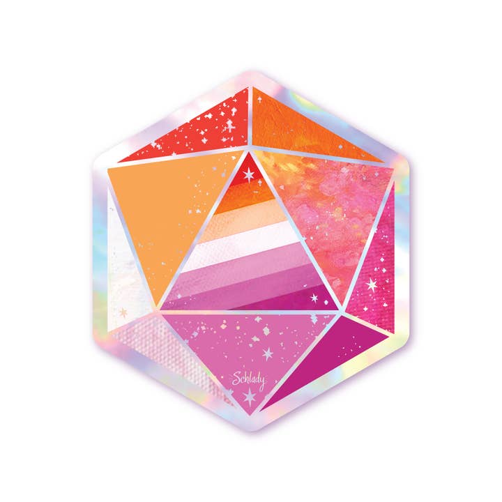 Lesbian Pride D20 - Holographic Hexagon Sticker for wholesale by Schlady