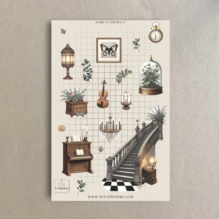 "Dark Academia 13" Klistermärkesark för wholesale av T's Stationery