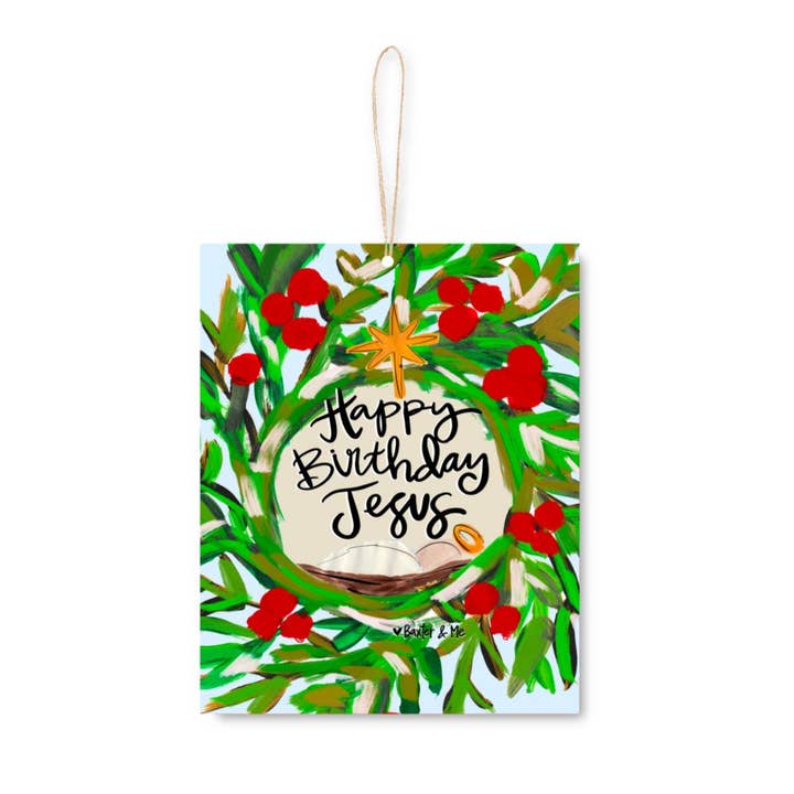 Happy Birthday Jesus Nativity Wreath Ornament for wholesale by Baxter & Me