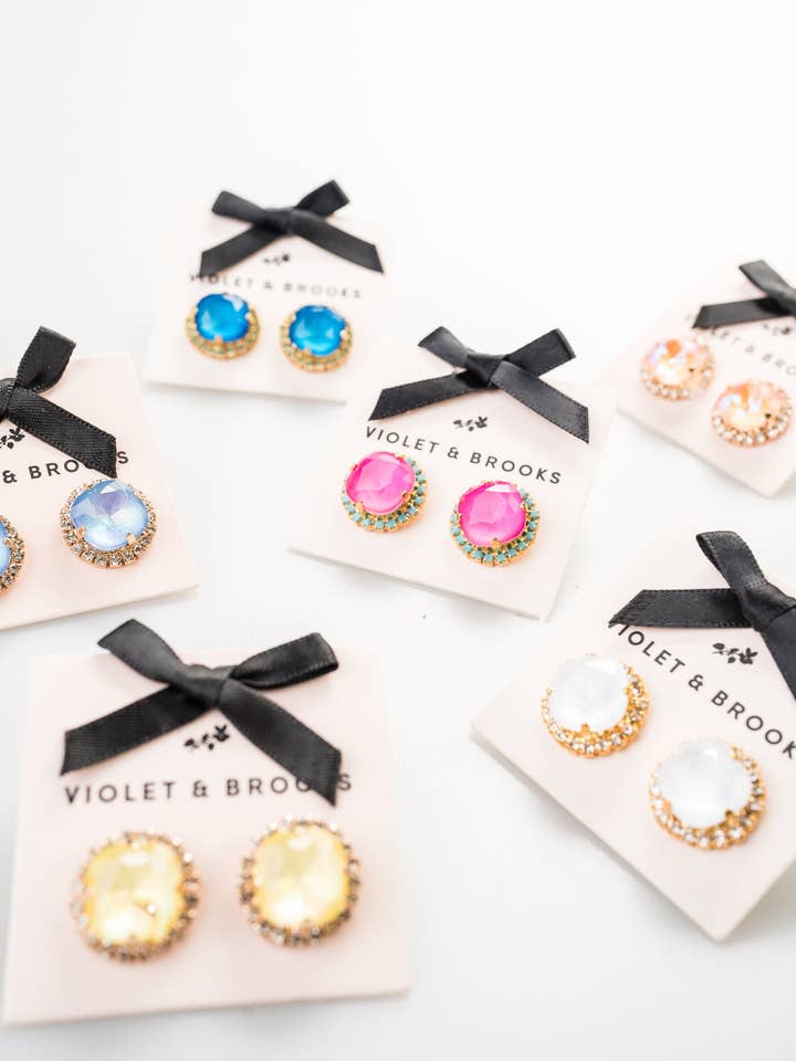 Jayne Crystal Trimmed Post for wholesale by Violet & Brooks