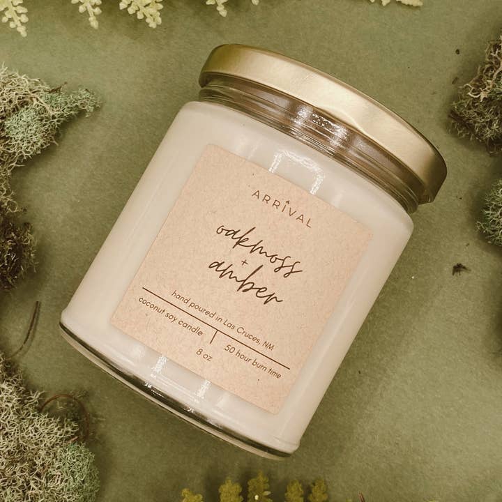 Oakmoss + Amber for wholesale by Arrival Candle Co