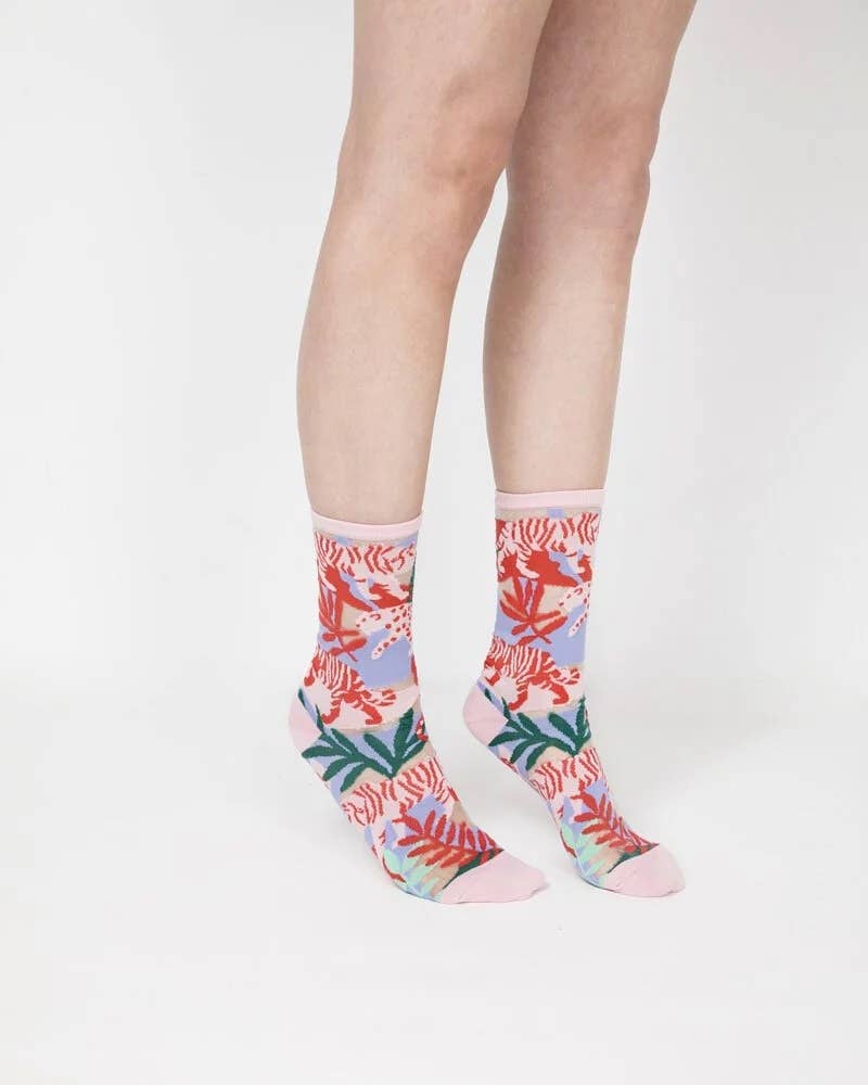 PAPERSELF - Wholesale Socks - Women's - Leopard Jungle Sheer Socks - Pink4
