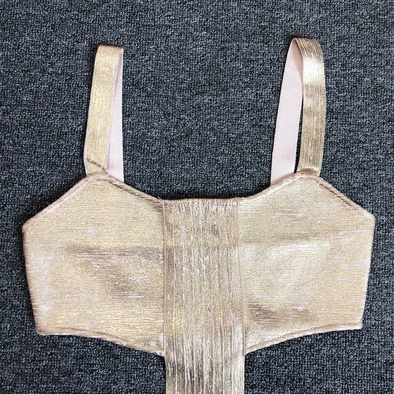 SY115 Gold Glamour Bandage Suspender Midi Skirt for wholesale on Faire6