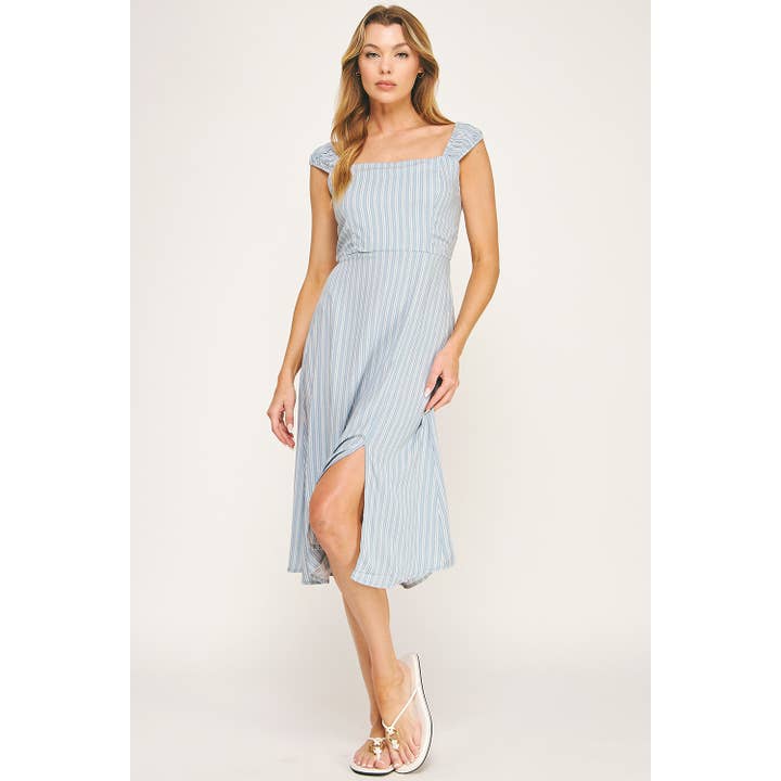 Winslow Collection - Wholesale Dress - Women's - ELASTIC SHIRRING STRAP W/LACE UP BACK DETAIL DRESS