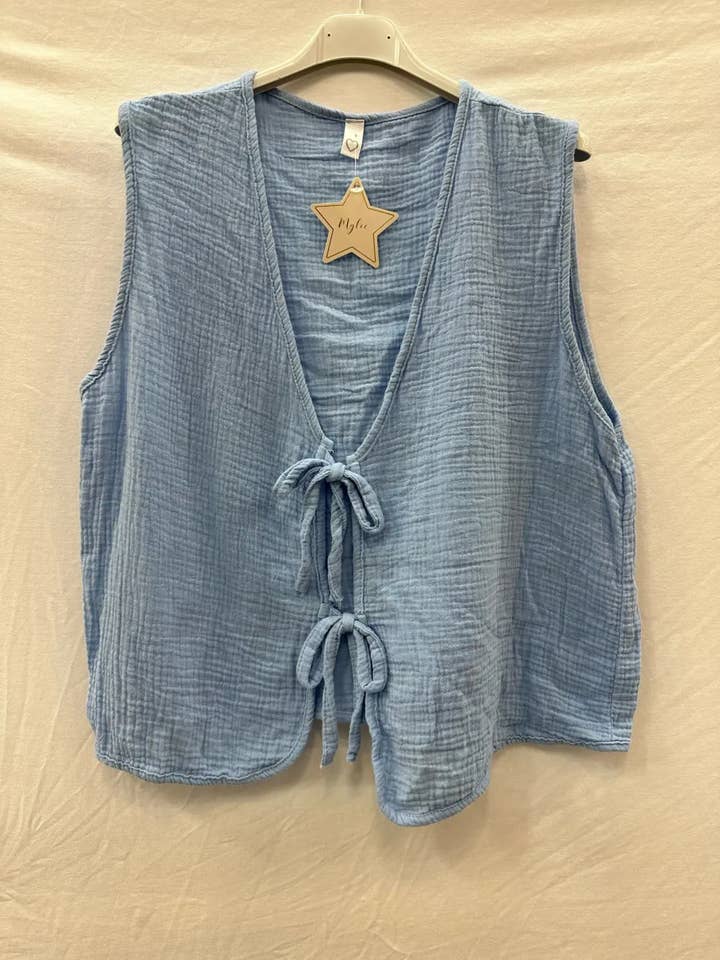 Mimi & Gogo - Wholesale Outerwear Vest - Women's - Cotton gauze tie-front top cardigan @59309_GANouer23