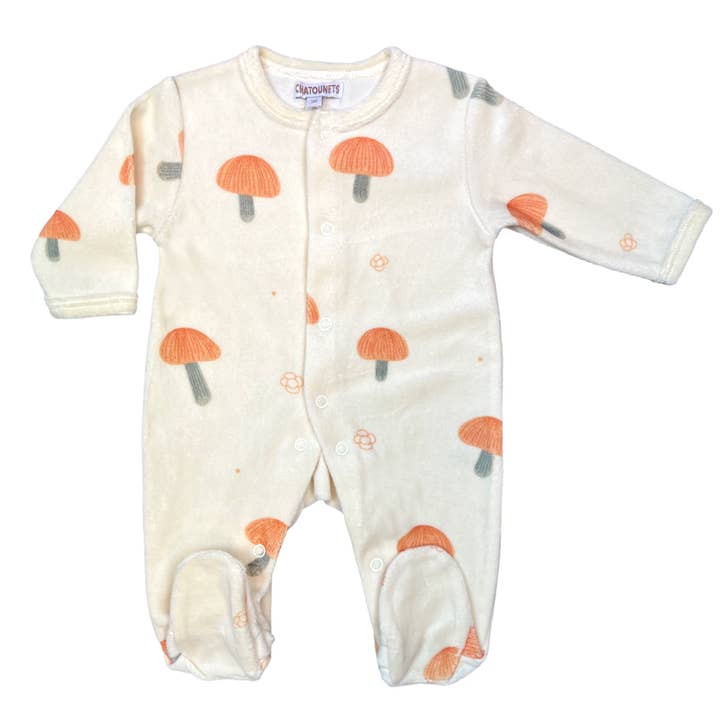 Pigiama Neonato 00/12 mesi in velluto "Fungo" Les Chatounets per la vendita all'ingrosso da parte di Les Chatounets