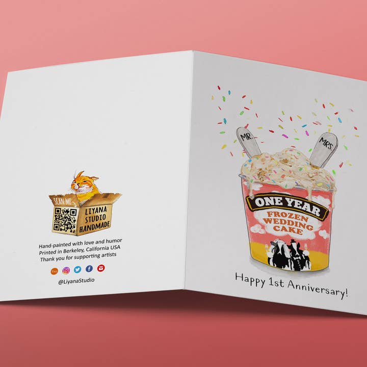 Liyana Studio - Wholesale Anniversary Card - One Year Frozen Wedding Cake - Funny Anniversary Card