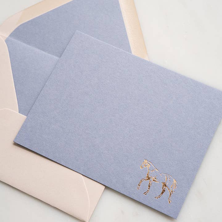 Danielle Demers Studio – wholesale Stationery/notecard set – Mixed Horse Foil Correspondence Cards, Lavender, Set of 8