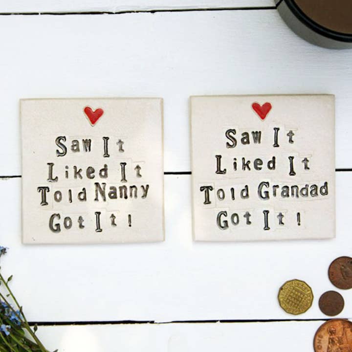 Saw It Got It Nanny Ceramic Coaster -Grandparent's Gift Idea for wholesale by Juliet Reeves Designs