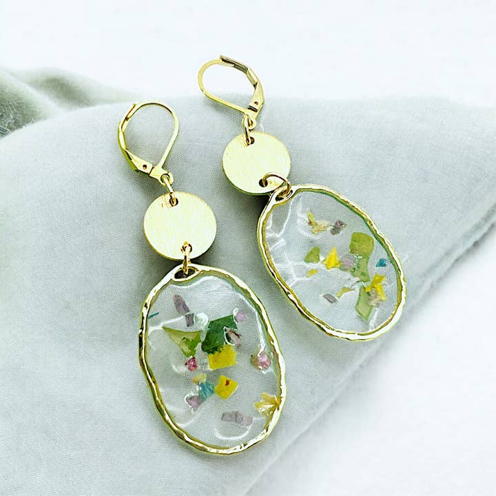 Flower Confetti Dangle Earrings | Real Floral Jewelry for wholesale by Midnight Dahlia Studio