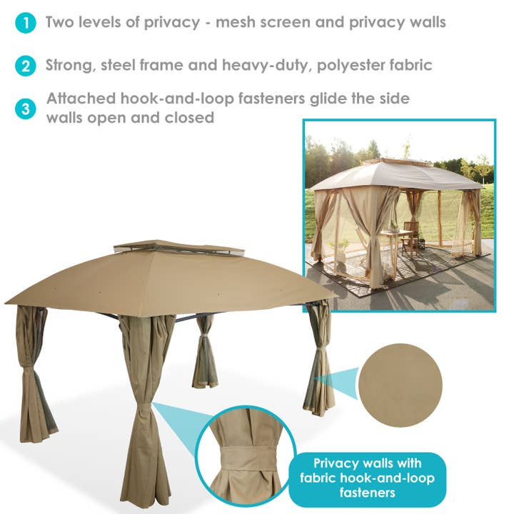 Sunnydaze Decor - Wholesale Outdoor Ornament/Decor - 10 x 13 Soft Top Polyester Gazebo with Privacy Wall - Tan3