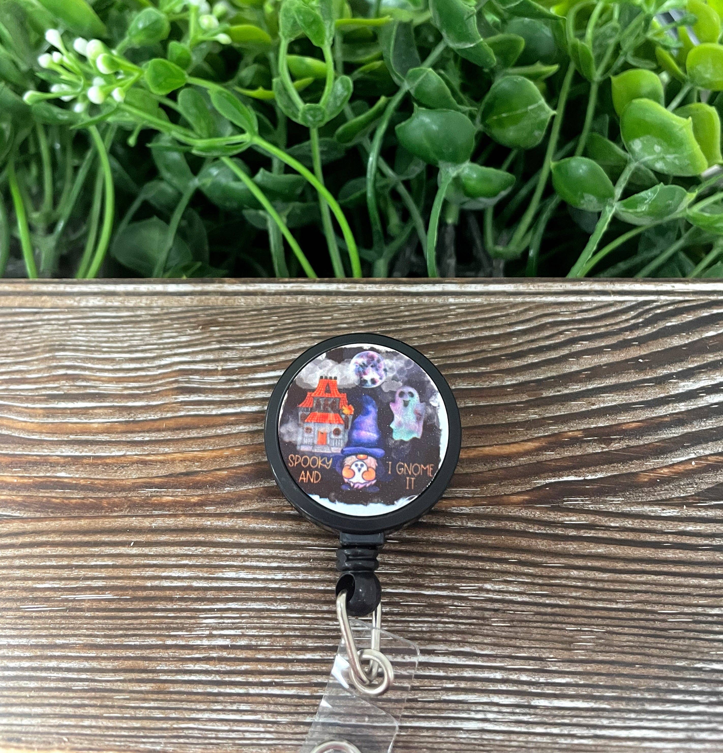 Handmade by Marlayna - Wholesale Badge Accessory - Women's - Spooky and I Gnome it, Halloween, Retractable Badge Reel, Can Make Custom, Boho Fun, Sublimation Lanyard Holder0