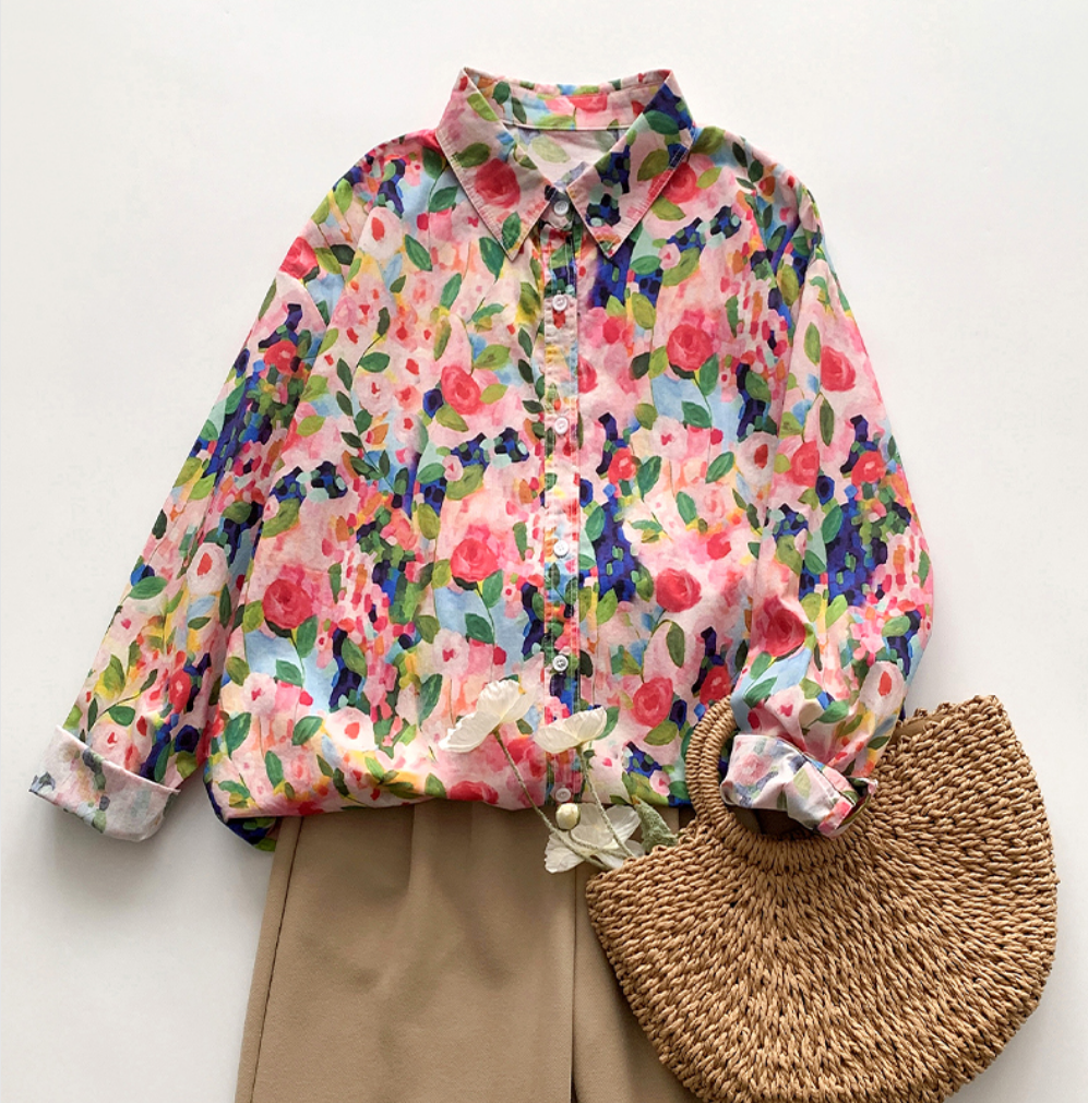 Whisper Mint - Wholesale Buttoned-down shirt – Women's - Heart Print Cotton Shirt | Loose-Fit Blouse for Women| 2 pcs1