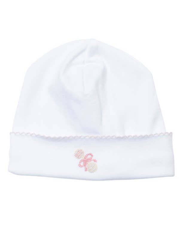 Pink Heirloom Rattle Pima Baby Hat | White for wholesale by Milly Marie Pima