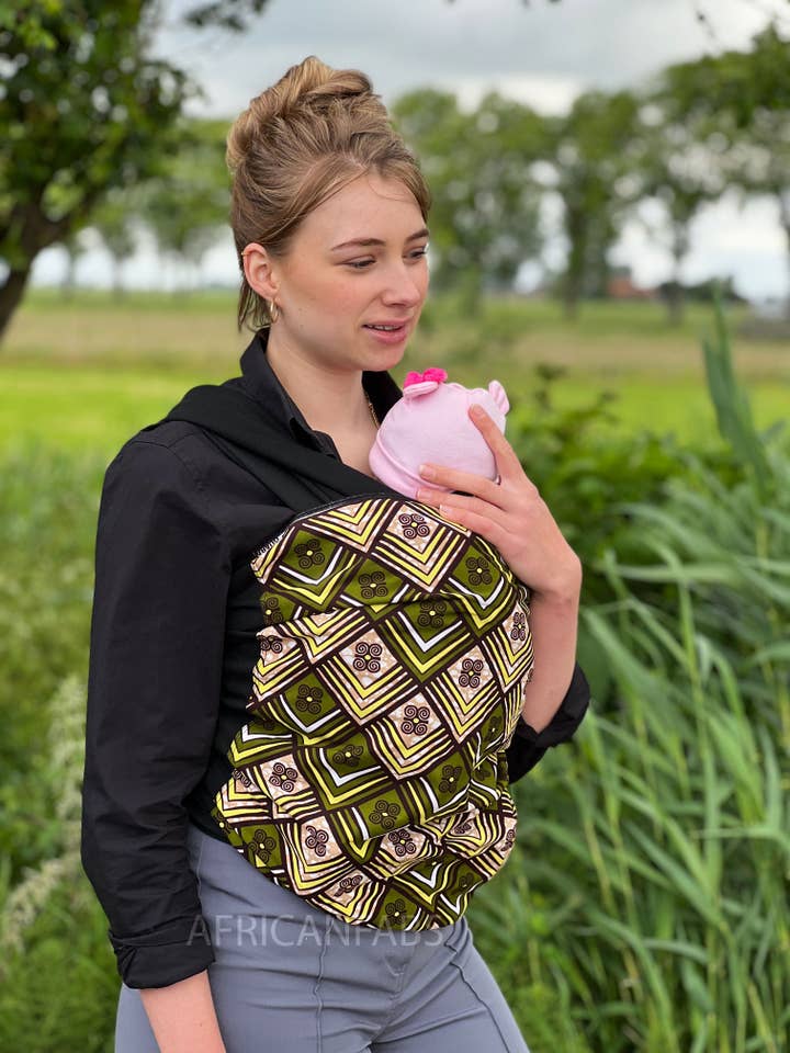 African Print Baby Carrier / Baby sling / baby wrap - Green / yellow for wholesale by AfricanFabs