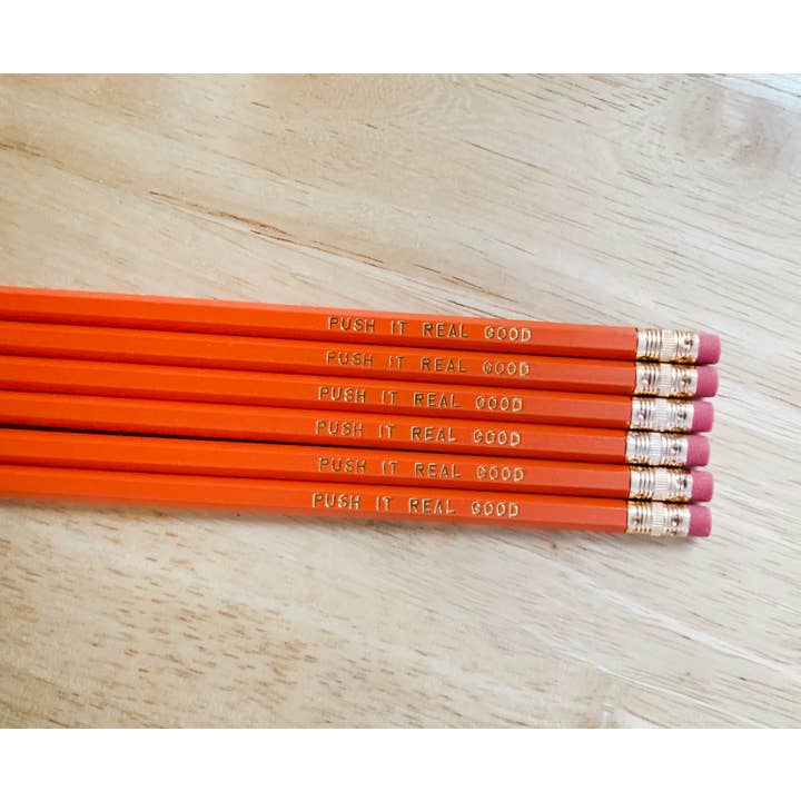 Push it real good, set of 6 foil pencils for wholesale by Wishbone Letterpress