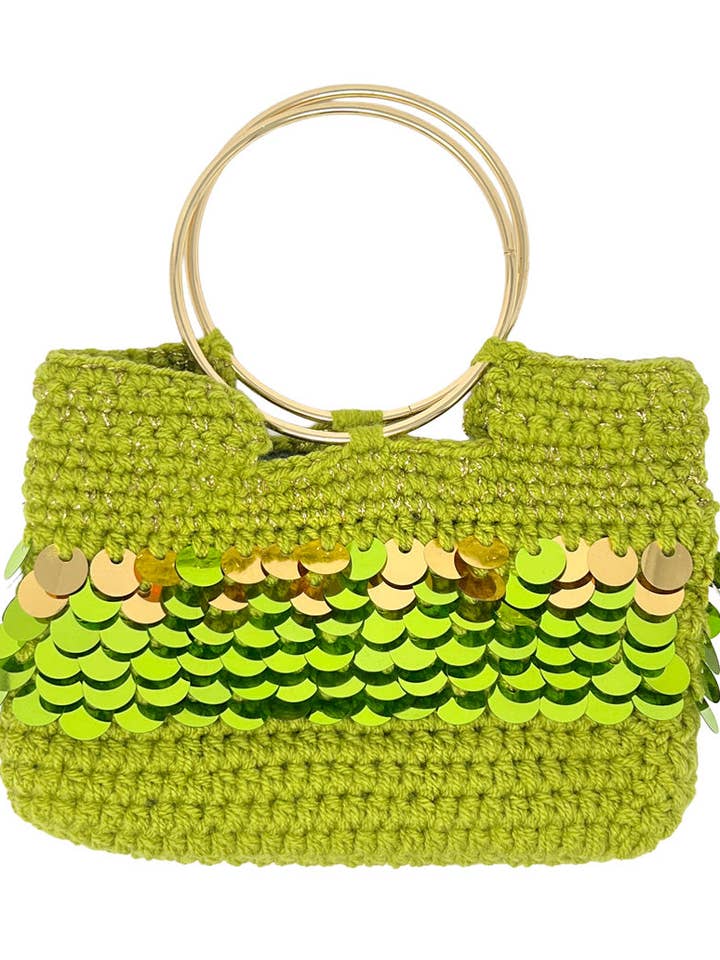 Bolsa de crochê de lã verde lima com lantejoulas por atacado de Tétè Accessories