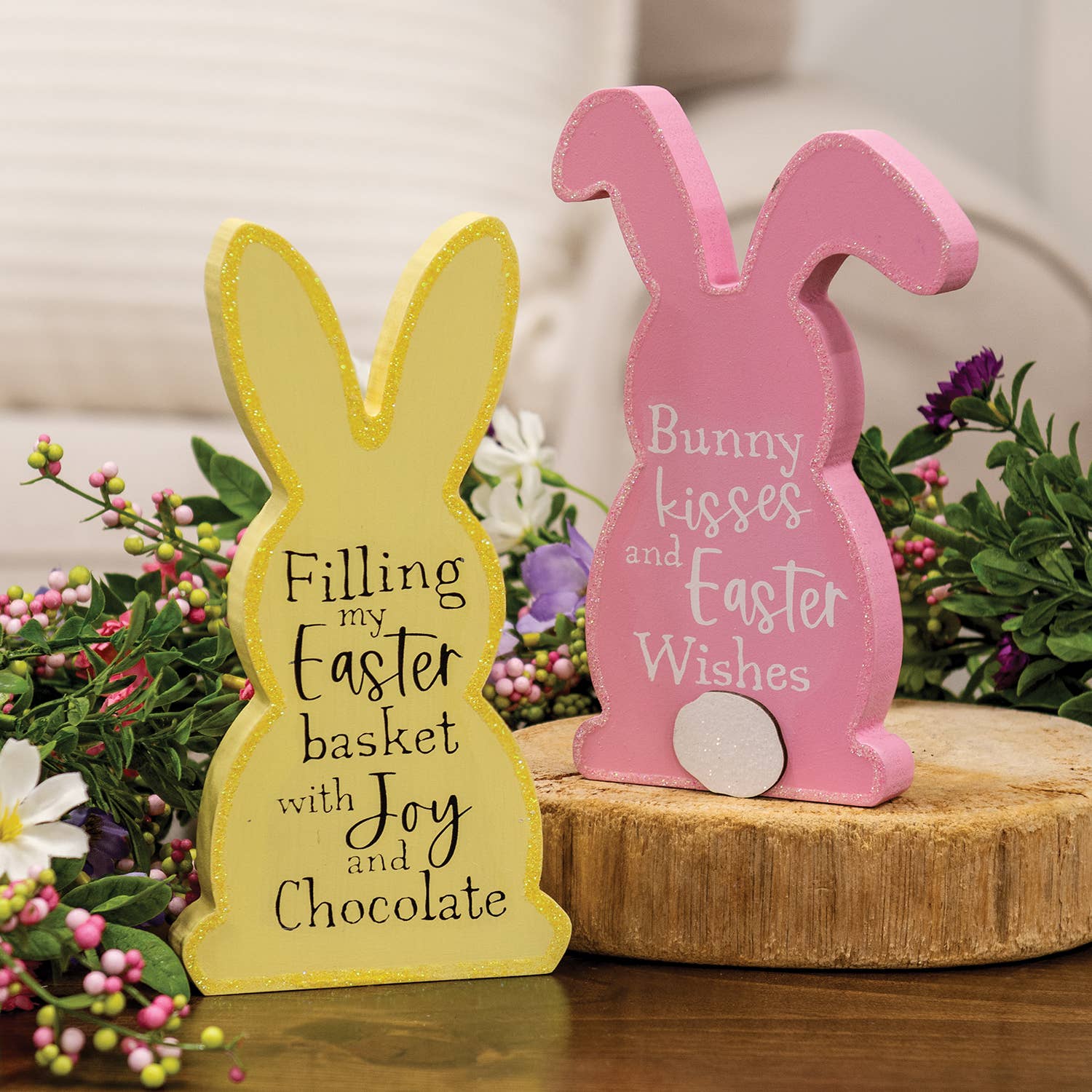 Col House Designs - Wholesale Decorative Tabletop Object - Bunny and Chocolate Wooden Bunny Sitter - 2 Asstd.1