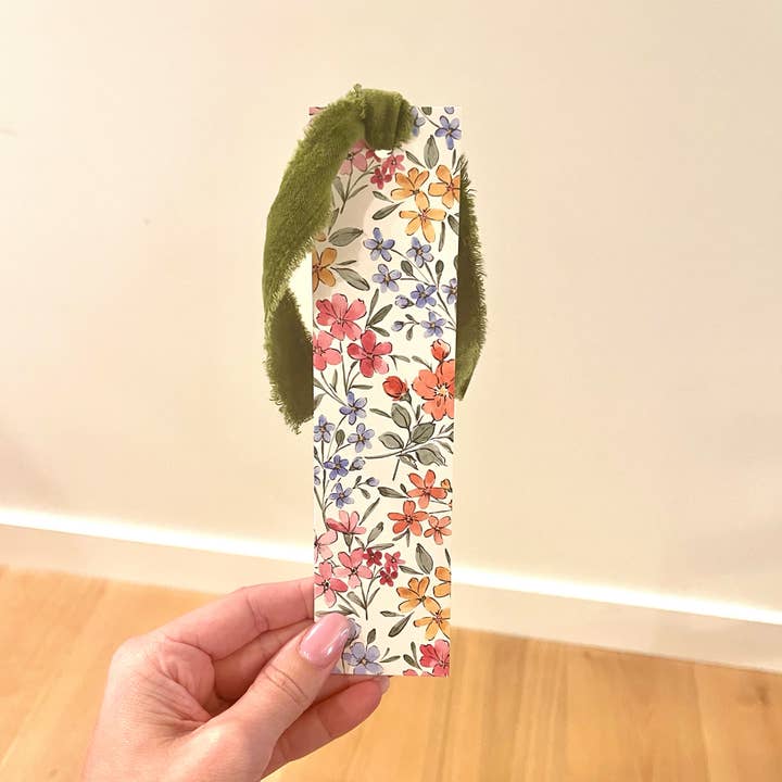 Floral Double Sided Bookmark with Velvet Ribbon for wholesale by Corrissa Flesher Art & Designs