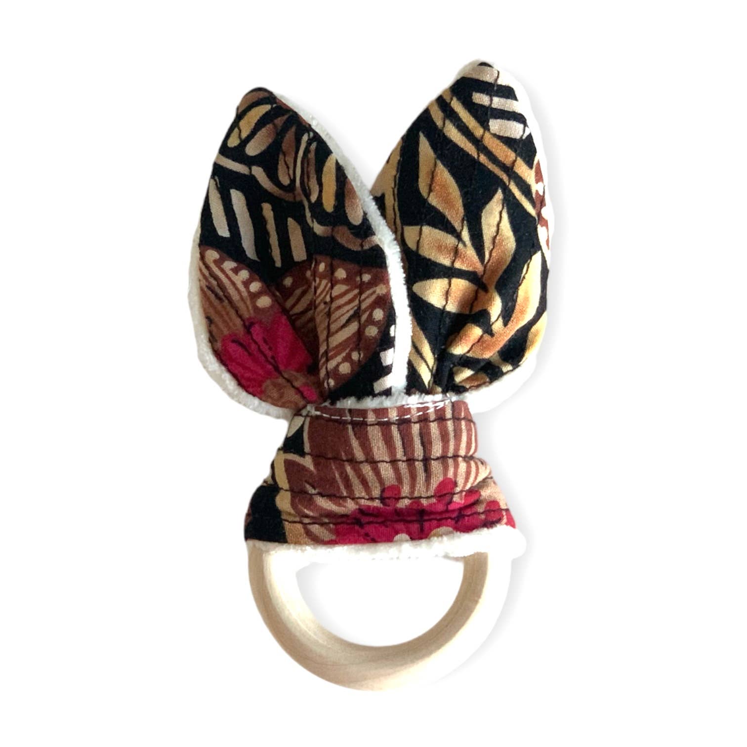 Jolly Bundles - Vente Anneau de dentition sans clip – bébé - Dentition en bois et joli imprimé floral carré ou cadeau de dentition2