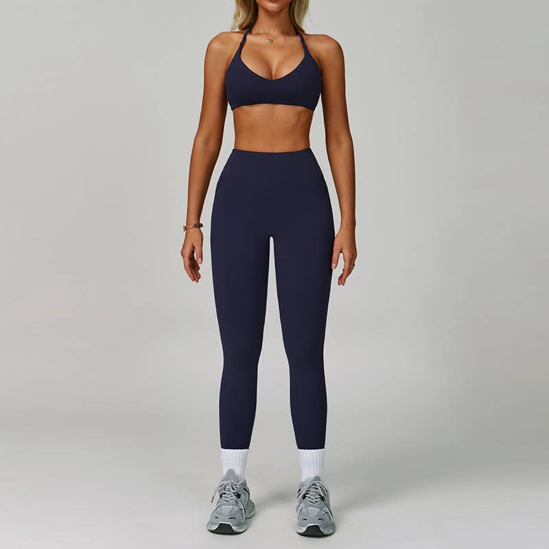 WONDERXFANS – Engroshandel Activewear-sæt – til kvinder – Krydsryg Sports-BH + Højtaljede leggings 2-delt sæt6