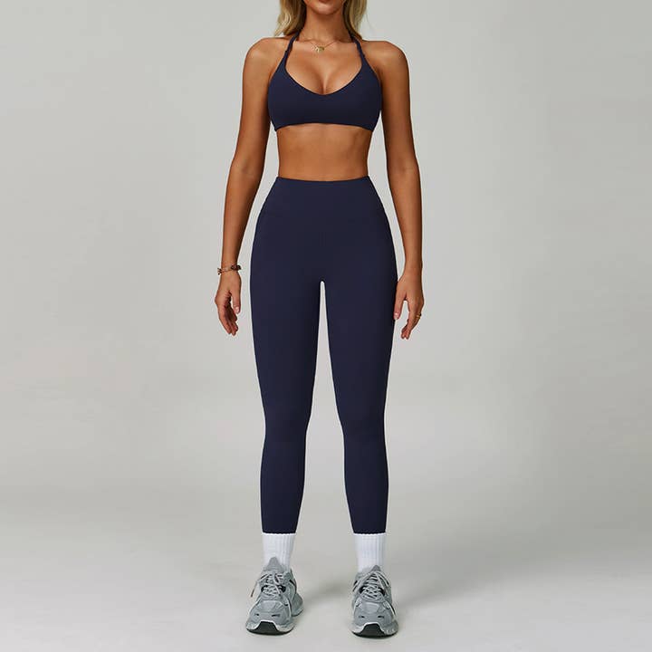 WONDERXFANS – Engroshandel Activewear-sæt – til kvinder – Krydsryg Sports-BH + Højtaljede leggings 2-delt sæt6